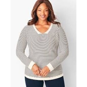 NWT Talbots Plus Size 3X Striped V Neck Sweater Top Gray Ivory